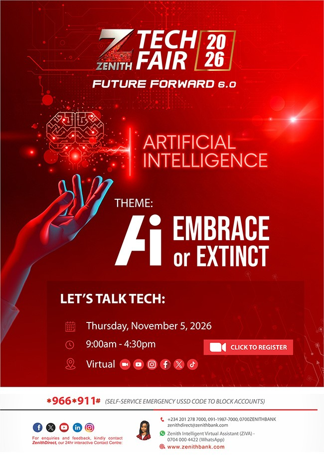 Zenith Bank Tech Fair 6.0 to explore AI’s transformative potential